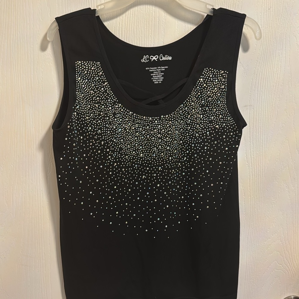 LC Couture SPARKLING Black Rhinestone Beaded Tank Top 2X‎ Stretchy Comfortable - Picture 5 of 8